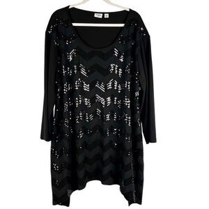 Cato Women’s Chevron Sequin Black 3/4 Sleeve Blouse 26/28W